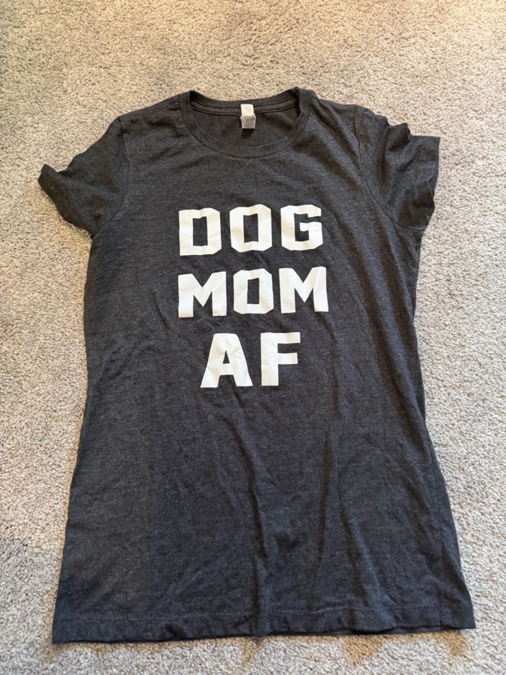 Bella Canvas Charcoal Tee with White DOG MOM AF Text